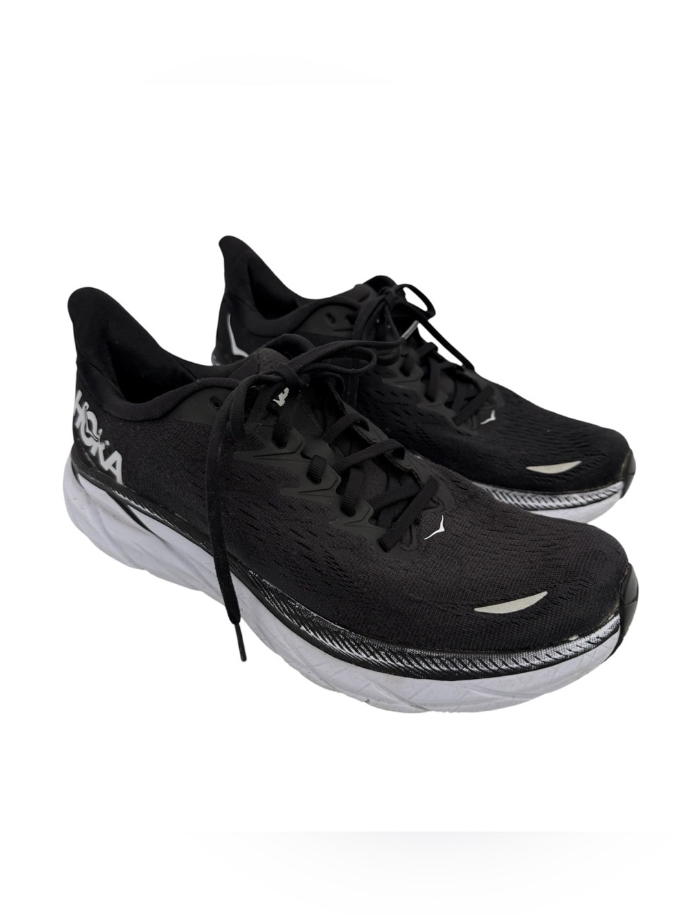 Hoka One One Clifton 8 Men’s Running Shoes Black White Sz 9.5D Wide Athletic